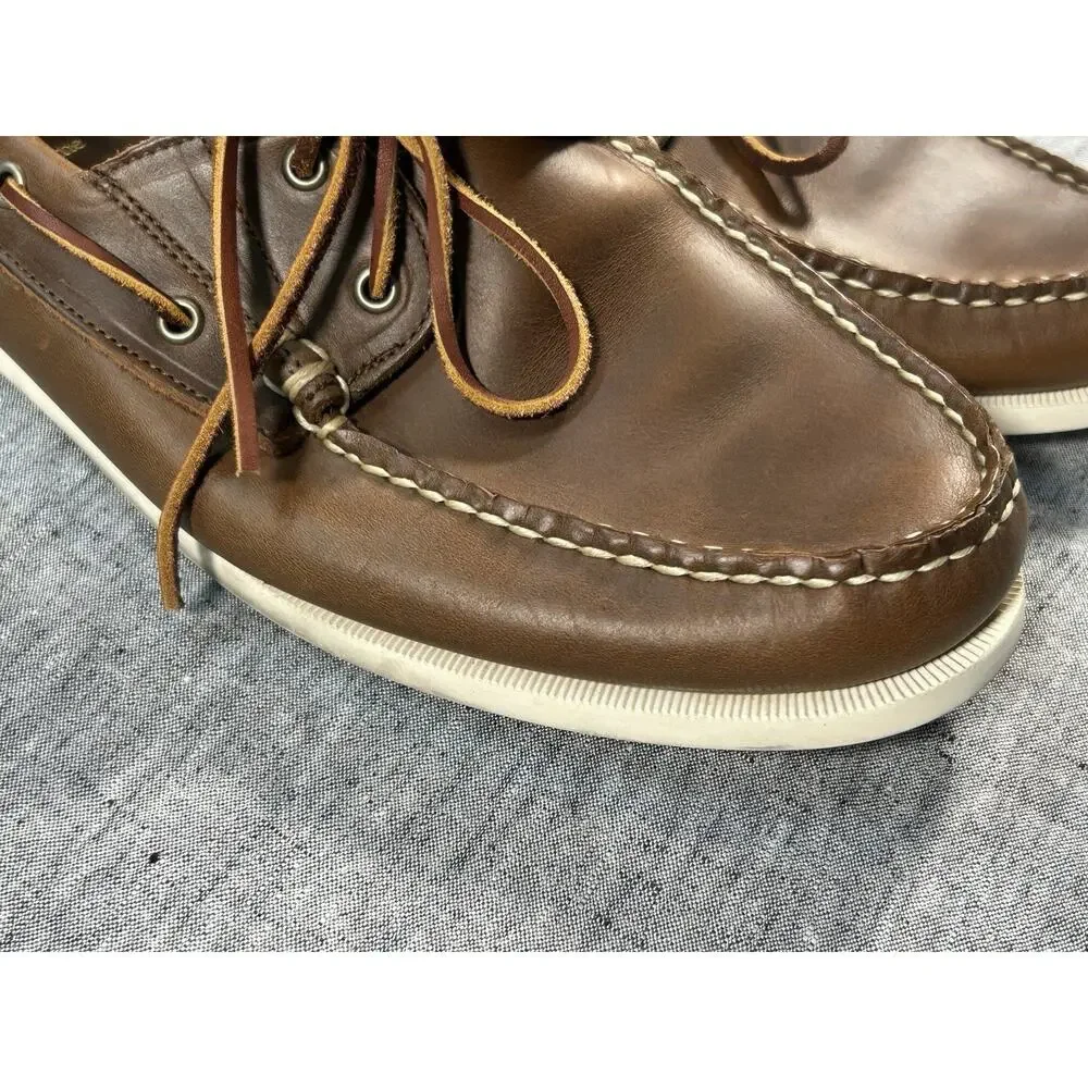 Allen Edmonds Maritime Boat Shoe Mens 13 Brown Leather Nautical Rugged Moc-Toe